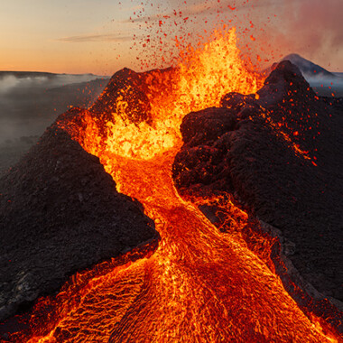 Mike Mezeul photo of erupting volcano, lava flow